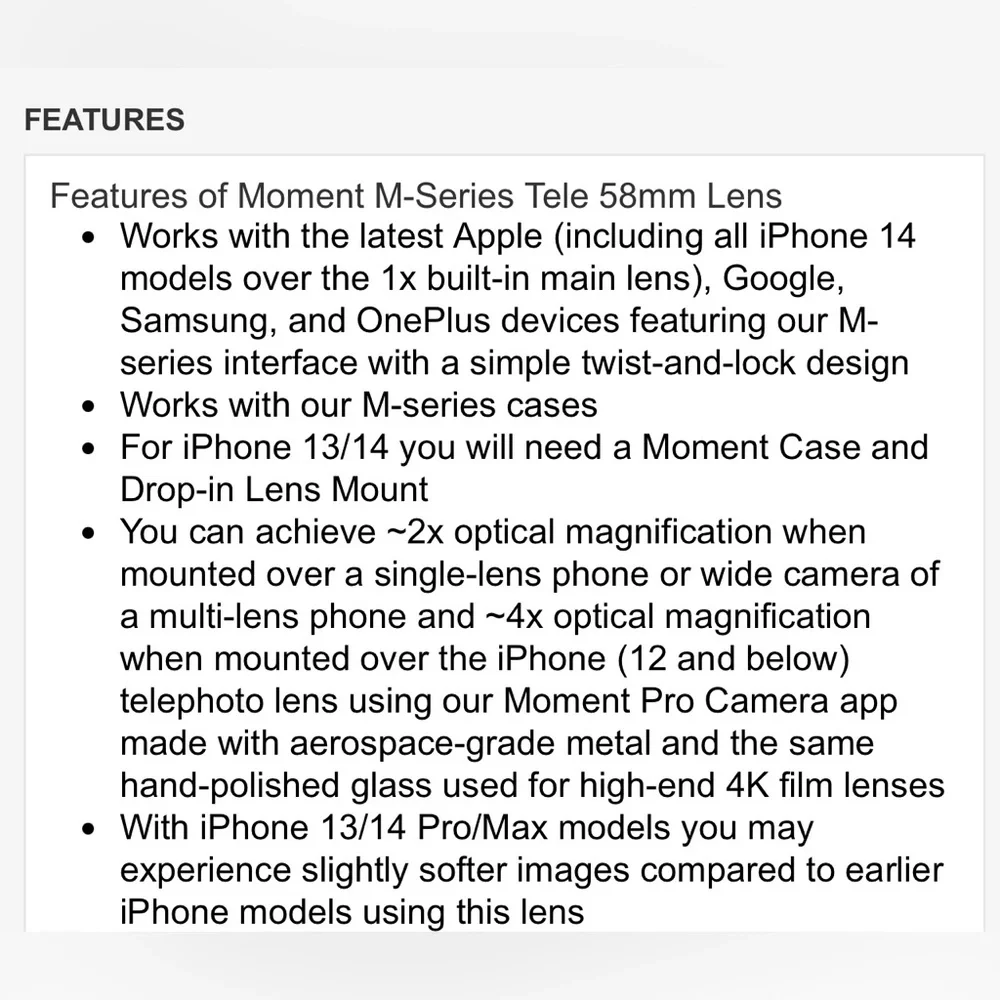 Moment Tele Lens 58mm -M-Series Mount